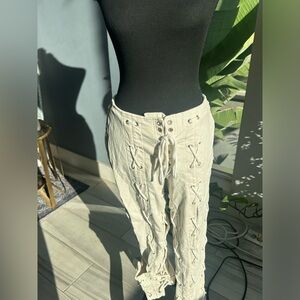White lace up pants size S small stain on back 37in long 29in W